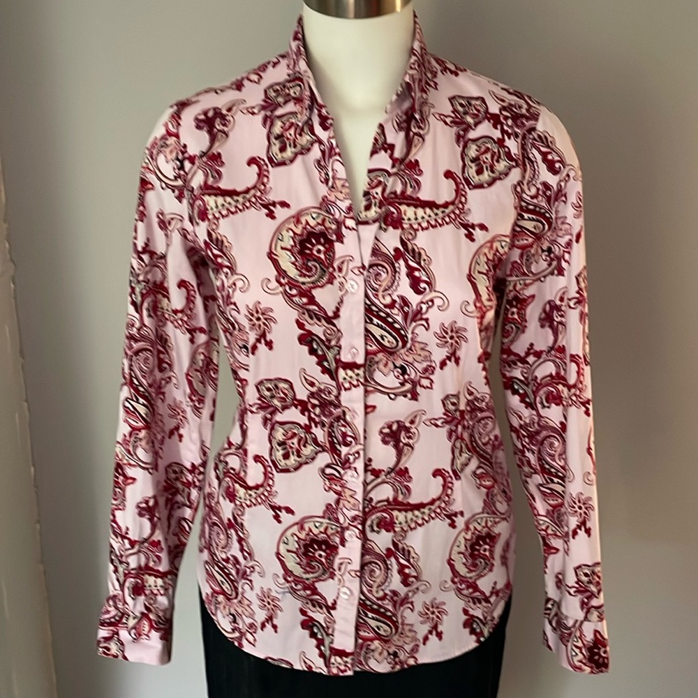 New York & Company Pink Paisley Button Down Shirt